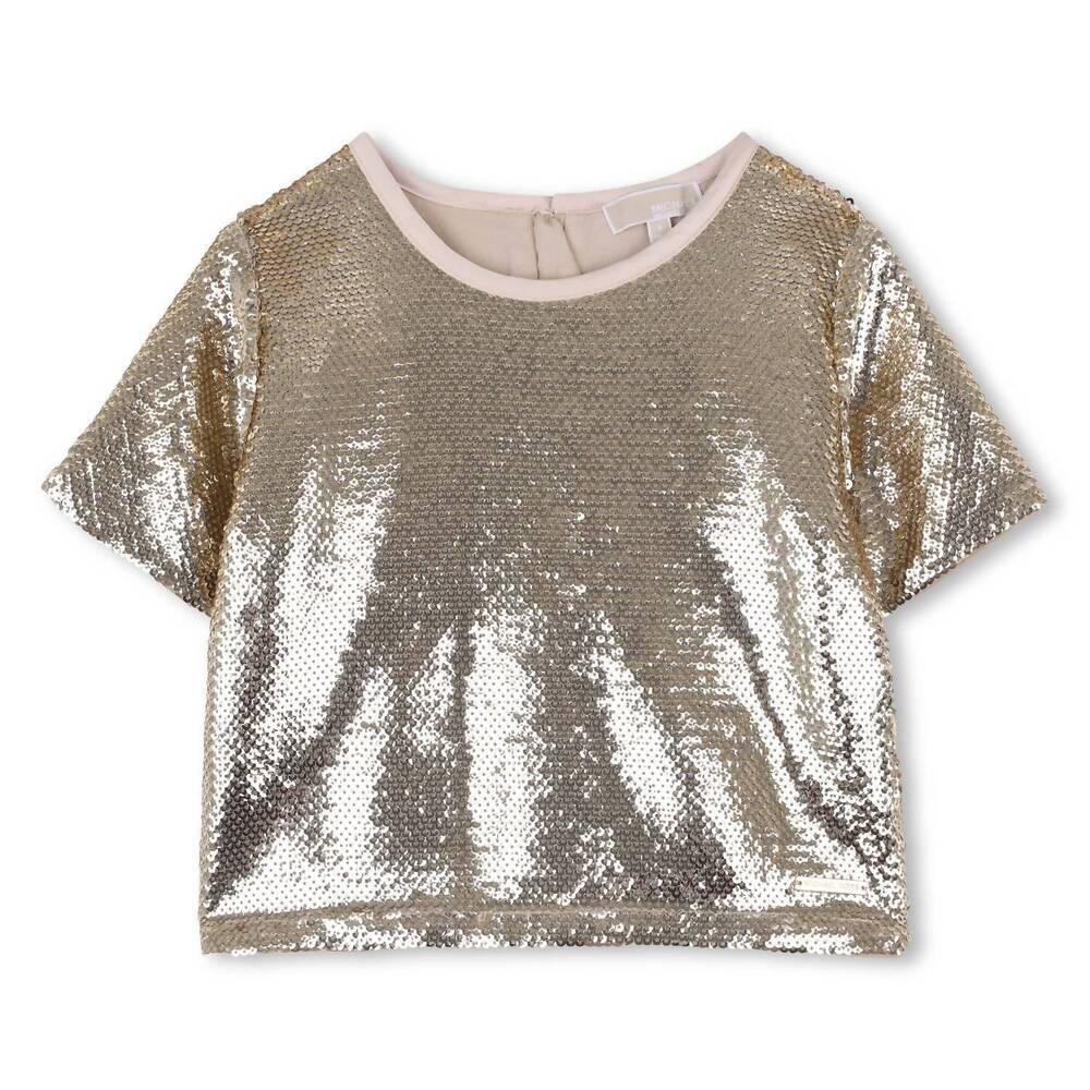 NEW MICHAEL KORS girl's sequins short sleeve top in gold